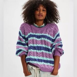 Free People Frankie Cable Knit Stripe Sweater Size XS